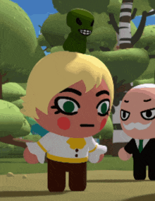 a cartoon character with a snake on his head