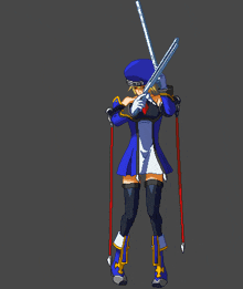 a pixel art of a girl holding a gun