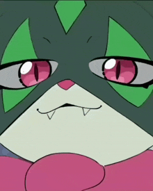 a close up of a cat 's face with pink eyes
