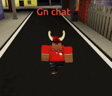 a cartoon character with horns and the words gn chat on the bottom right