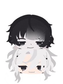 a drawing of a boy with black hair and a drawing of a boy with white hair