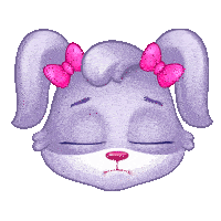 a purple rabbit with a pink bow on her ears