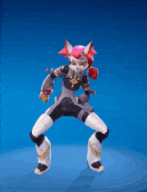 a cartoon character with red hair is standing on a blue surface