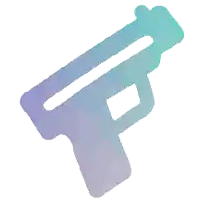 a red icon of a gun on a white background .