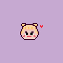 a pixel art drawing of a girl with pigtails and a heart