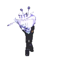 a pixel art of a robot in a tuxedo holding a cane