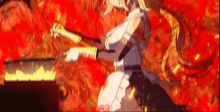 a cartoon girl is standing in front of a fire .