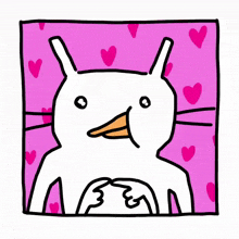 a drawing of a rabbit with a bird beak on a pink background