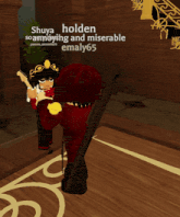 a screenshot of a video game shows a person named shuya very tired