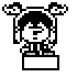 a black and white pixel art drawing of a person holding a barbell .