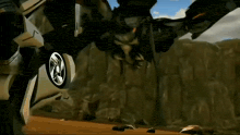 a car is being destroyed by a robot in a cartoon .