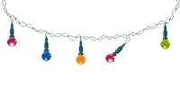 a string of colorful lights on a white background