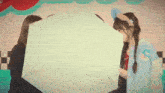 a girl covering her face with an umbrella with the letter s on it