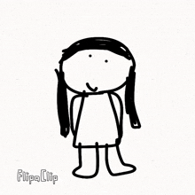 a black and white drawing of a girl with long hair and the word flipa clip below it