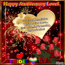 a happy anniversary love greeting card with a heart and roses
