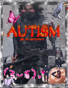 a picture of a man with the word autism in red