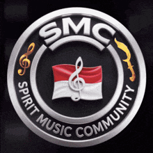 a logo for smc spirit music community with a flag in the middle