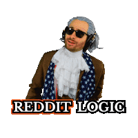 a man in a costume with headphones and the word reddit logic