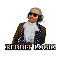 a man in a costume with headphones and the word reddit logic