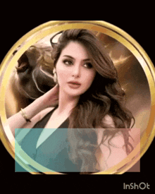 a picture of a woman in a gold circle with the words inshot below her