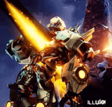 a video game called illusion has a robot holding a sword