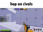 a screenshot of a video game with the words hop on rivals