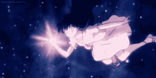 a girl in a white dress is flying through the air while holding a star .