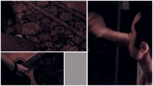 a man is playing an acoustic guitar in a collage of photos