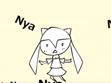 a black and white drawing of a cat with the word nya written around it