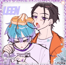 a drawing of two anime characters with leen written on the top