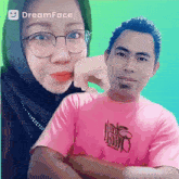 a picture of a woman and a man with dreamface written on the bottom