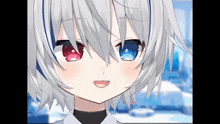 a girl with white hair and red and blue eyes