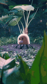 a cartoon character is walking through a forest