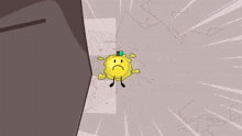 a cartoon drawing of a yellow object with a face and arms