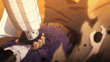 a person laying on the ground with a purple shirt
