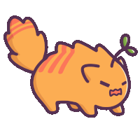 a cartoon drawing of an orange cat with a plant growing out of its head