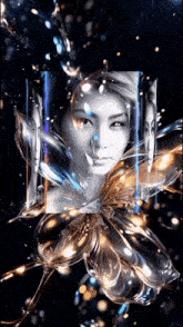 a woman 's face is surrounded by a butterfly and a flower