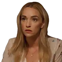 a woman with blonde hair and a pearl necklace