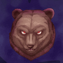 a drawing of a teddy bear with red eyes on a blue background