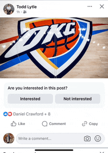 a facebook post by todd lytle shows a picture of the oklahoma city thunder logo