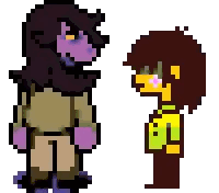 a pixel art of a person standing next to another person .