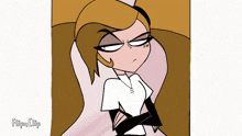 a cartoon of a girl with a s tattoo on her arm