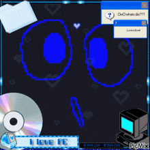 a computer screen with a message that says i love pc