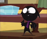 a cartoon character with a scarf around his neck is standing on a table