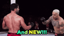 two men are fighting in a boxing ring and the words and new are visible