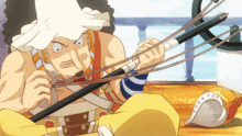 a cartoon character with a bandage on his head is holding a sword