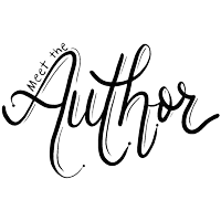 a logo that says meet the author in black on a white background