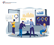a group of people are looking at charts and graphs with the words impressico business solutions written on the bottom