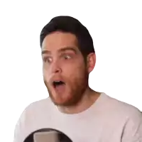 a man with a surprised look on his face wears a white shirt