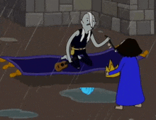 a cartoon shows a man playing a guitar while a woman holds a crown